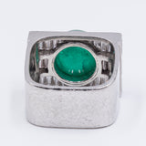 Vintage 18k white gold ring with baguette cut diamonds (3.6ct) and cabochon emerald (6ct), 80s
