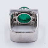 Vintage 18k white gold ring with baguette cut diamonds (3.6ct) and cabochon emerald (6ct), 80s