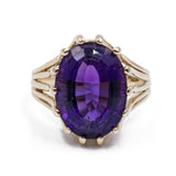 Anello vintage in oro giallo 14kt con ametista di 8ct , anni '50/'60