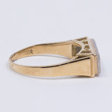 Anello vintage in oro 14k con smeraldo sintetico e diamanti (0.18ct), anni '80