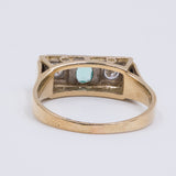 Anello vintage in oro 14k con smeraldo sintetico e diamanti (0.18ct), anni '80