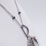 VINTAGE PENDANT IN 18K WHITE GOLD WITH OPAL BOULDER, DIAMONDS AND SAPPHIRES. WHITE GOLD CHAIN WITH OPALS. 40S