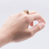 Anello vintage in oro 14k con smeraldo sintetico e diamanti (0.18ct), anni '80