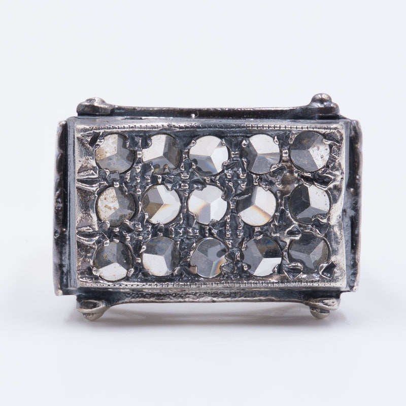 Anello antico in oro e argento con diamanti taglio rosetta, primi del '900