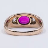 Antique men's ring in 18k gold with ruby ​​and diamonds, early 900s