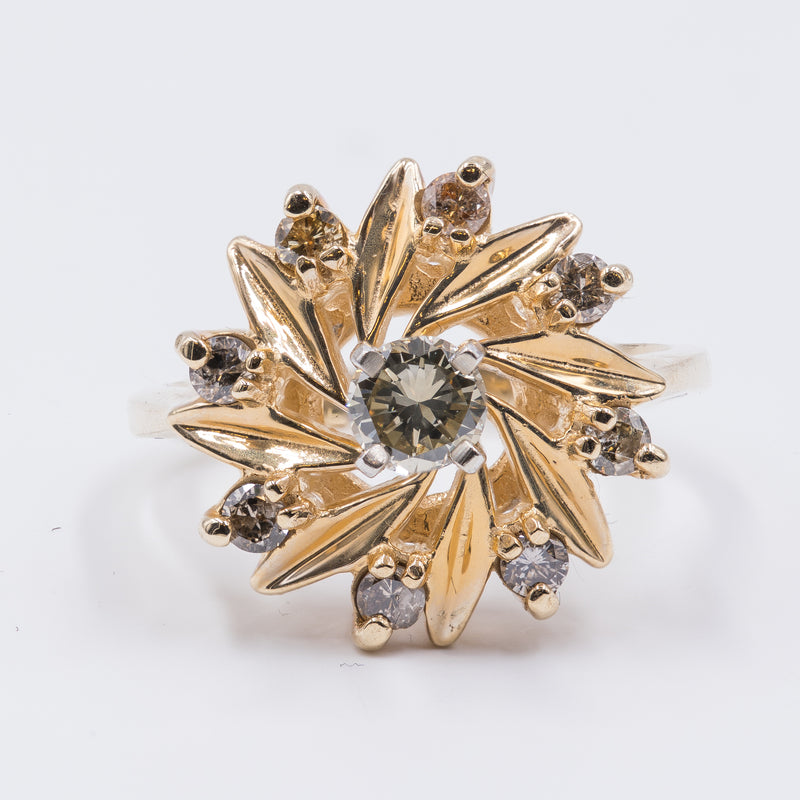 Anello vintage in oro 14k con diamanti (0.27ct il centrale) , anni 70