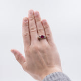 Antique men's ring in 18k gold with ruby ​​and diamonds, early 900s