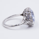 Antique 18k white gold ring with synthetic sapphire and rosette cut diamonds, 20s / 30s