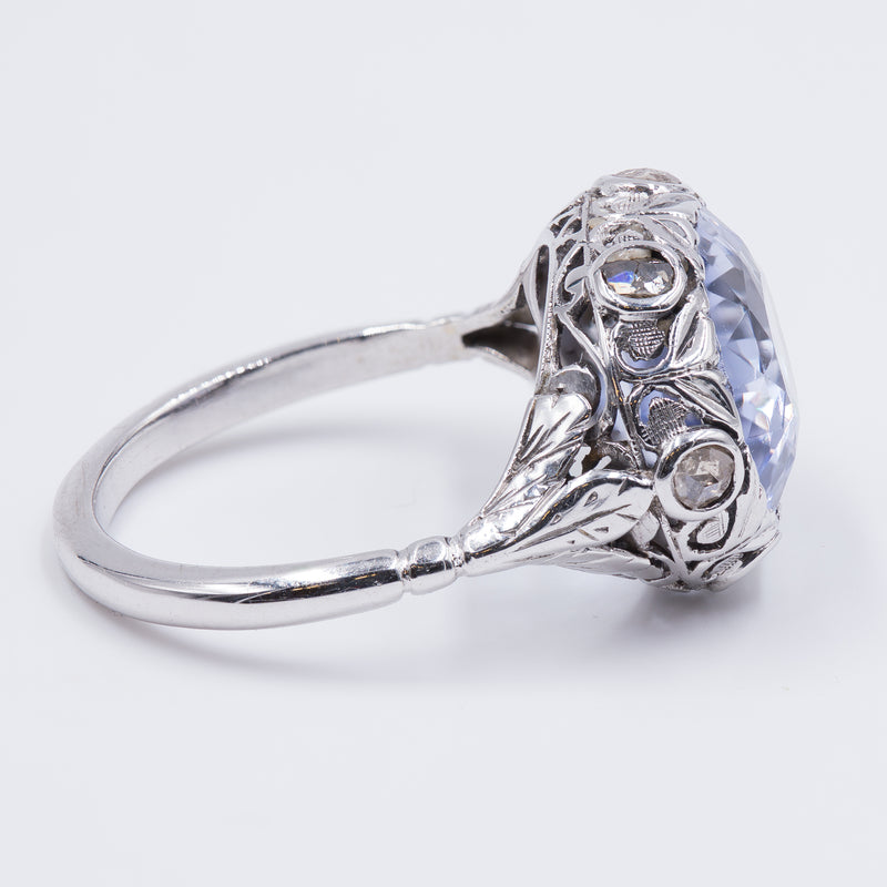 Bague Solitaire Davite & Delucchi - Or Blanc, Diamants Et Saphir - Modèle AA0289
