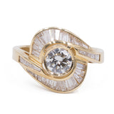 Vintage 18k yellow gold ring with central diamond (0.70ct) and diamonds in the outline (2ct), 70s