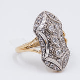 Antique 18k gold ring with brilliant cut diamonds (0.30 ct) and huit-huit, 1930s