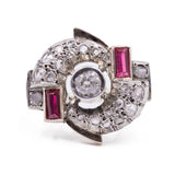 Art Deco ring in 12K gold and silver with diamonds and rubies, 30s
