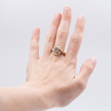 Vintage 18k yellow gold ring with central diamond (0.70ct) and diamonds in the outline (2ct), 70s