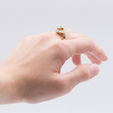 Vintage 18k yellow gold ring with central diamond (0.70ct) and diamonds in the outline (2ct), 70s