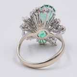 Vintage 18k white gold ring with pear cut emeralds (2.40ctw) and marquise cut diamonds (2ct), 60s / 70s