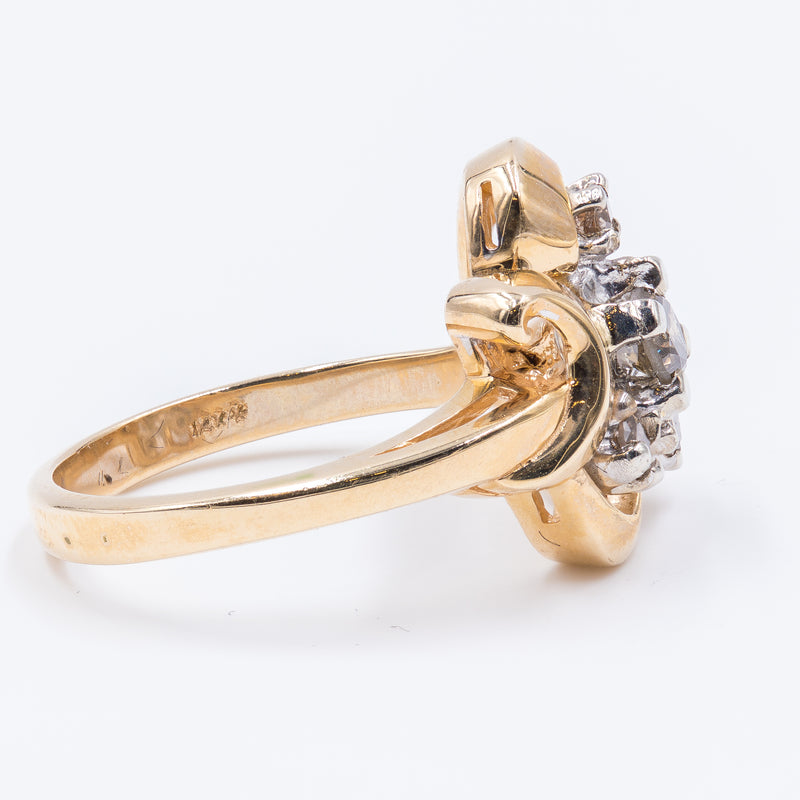 Anello vintage in oro 14k con diamanti brown, anni 50