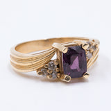 Vintage 14K gold ring with amethyst and diamonds, 70s