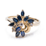 Bague vintage en or 14 carats avec saphirs et diamants, 1970