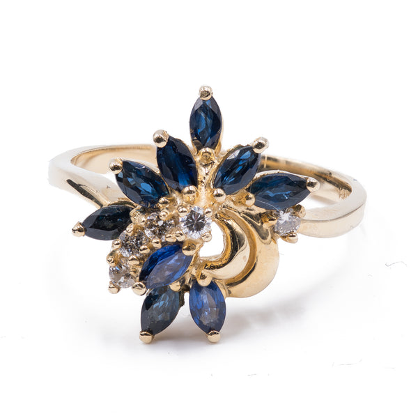 Vintage 14k gold ring with sapphires and diamonds, 1970s