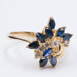 Bague vintage en or 14 carats avec saphirs et diamants, 1970