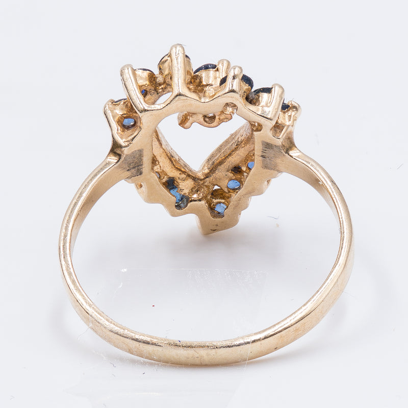 Anello vintage a cuore in oro 14K con topazi e diamante, anni ‘70