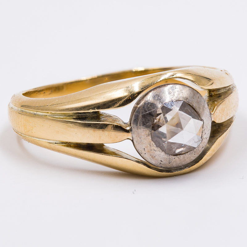 Anello da uomo vintage in oro 18k e argento con rosa di diamante. anni '20/'30