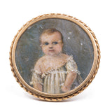 Broche ancienne en or avec miniature enfant, milieu du XIXe siècle