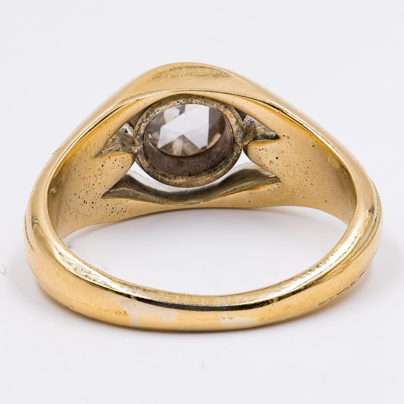 Anello da uomo vintage in oro 18k e argento con rosa di diamante. anni '20/'30