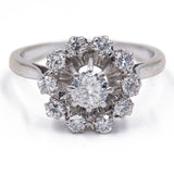 Vintage 18K white gold ring with central diamond (approx. 0.30ct) and diamond outline (approx. 0.40ctw), 60s