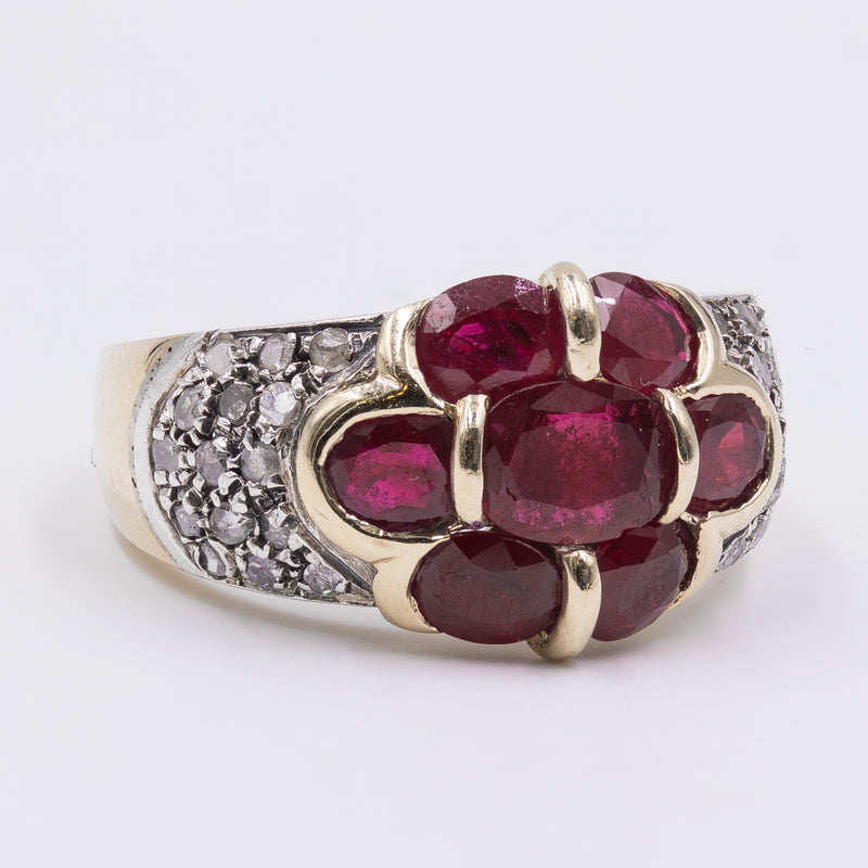 Vintage 14k gold ring with rubies and diamonds, 1980s