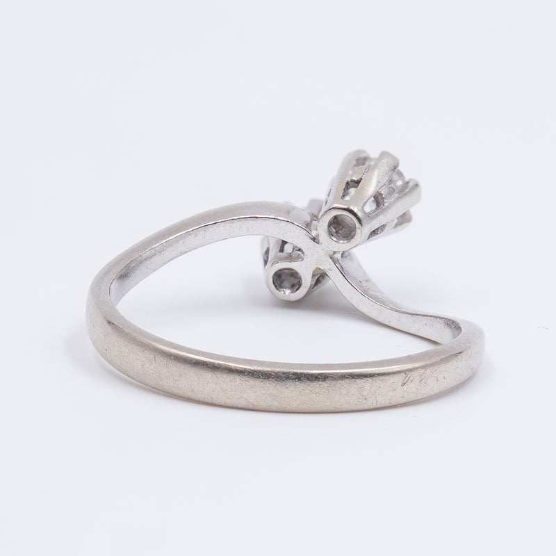 Anello toi et moi vintage in oro bianco 14K con diamanti di taglio brillante (0.22ctw ca.), anni '70