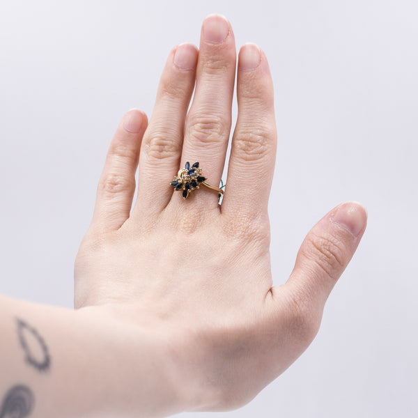 Vintage 14k gold ring with sapphires and diamonds, 1970s