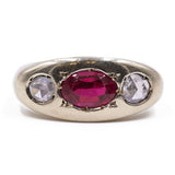 Bague en or 14 carats avec rubis et diamants taille rose latérale, années 60