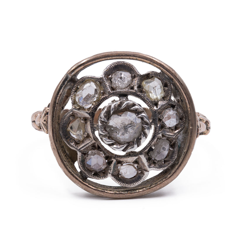 Anello antico in oro 9k con diamanti taglio rosetta, primi del'900