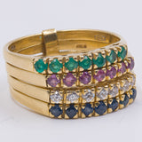 Vintage 18 Karat Gelbgold Diamant, Rubin, Saphir & Smaragd "Harem" Ring, 70er Jahre