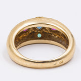 Винтажное кольцо из 18-каратного желтого золота с рубином, сапфиром и изумрудом, 70-е гг.