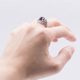 Anello vintage in oro bianco 14K con ametista (2ct ca.) e diamanti (0.30ctw ca.), anni ‘60