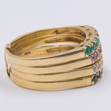 Винтажное кольцо "Гарем" из желтого золота 18 карат с бриллиантами, рубином, сапфиром и изумрудом, 70-е гг.