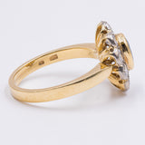 Anello vintage a margherita in oro giallo 14k con zaffiro (1.10ct) e diamanti (1ctw), anni '60