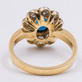 Anello vintage a margherita in oro giallo 14k con zaffiro (1.10ct) e diamanti (1ctw), anni '60