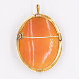 Broche / pendentif vintage avec camée sur coquillage et monture en or jaune 18 carats, années 50