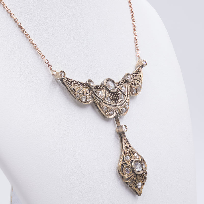 Liberty necklace in 14K gold with rose cut diamonds, 10s / 20s