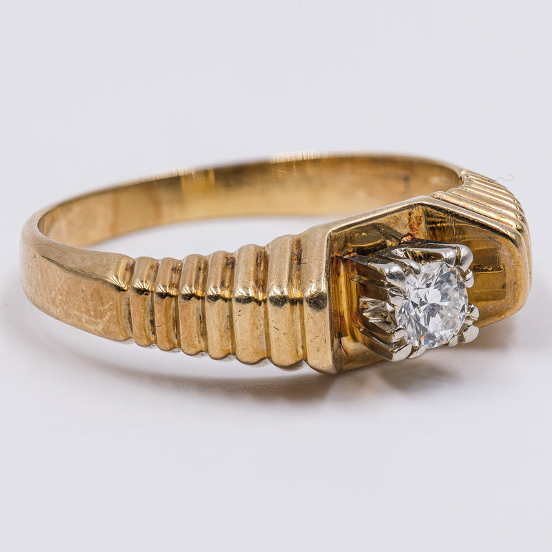 Anello solitario vintage in oro giallo 14K con diamante di taglio brillante (0.20ct ca.), anni '70
