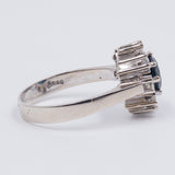 Vintage 14k gold ring with central sapphire (2ct) and contour diamonds (0.40ct), 60s / 70s
