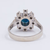 Vintage 14k gold ring with central sapphire (2ct) and contour diamonds (0.40ct), 60s / 70s