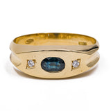 Vintage Ring aus 18 Karat Gelbgold mit Saphir und 2 Diamanten, 50er Jahre