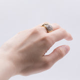 Vintage two-tone 14K gold ring with pavé diamonds, 80s