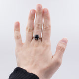 Vintage 14k gold ring with central sapphire (2ct) and contour diamonds (0.40ct), 60s / 70s