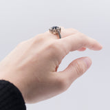 Vintage 14k gold ring with central sapphire (2ct) and contour diamonds (0.40ct), 60s / 70s