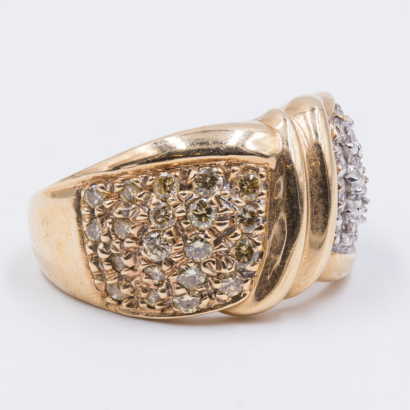 Vintage two-tone 14K gold ring with pavé diamonds, 1980s